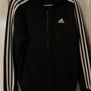 Black long sleeve Adidas hoodie front zipper 3 stripes down sleeve Size M